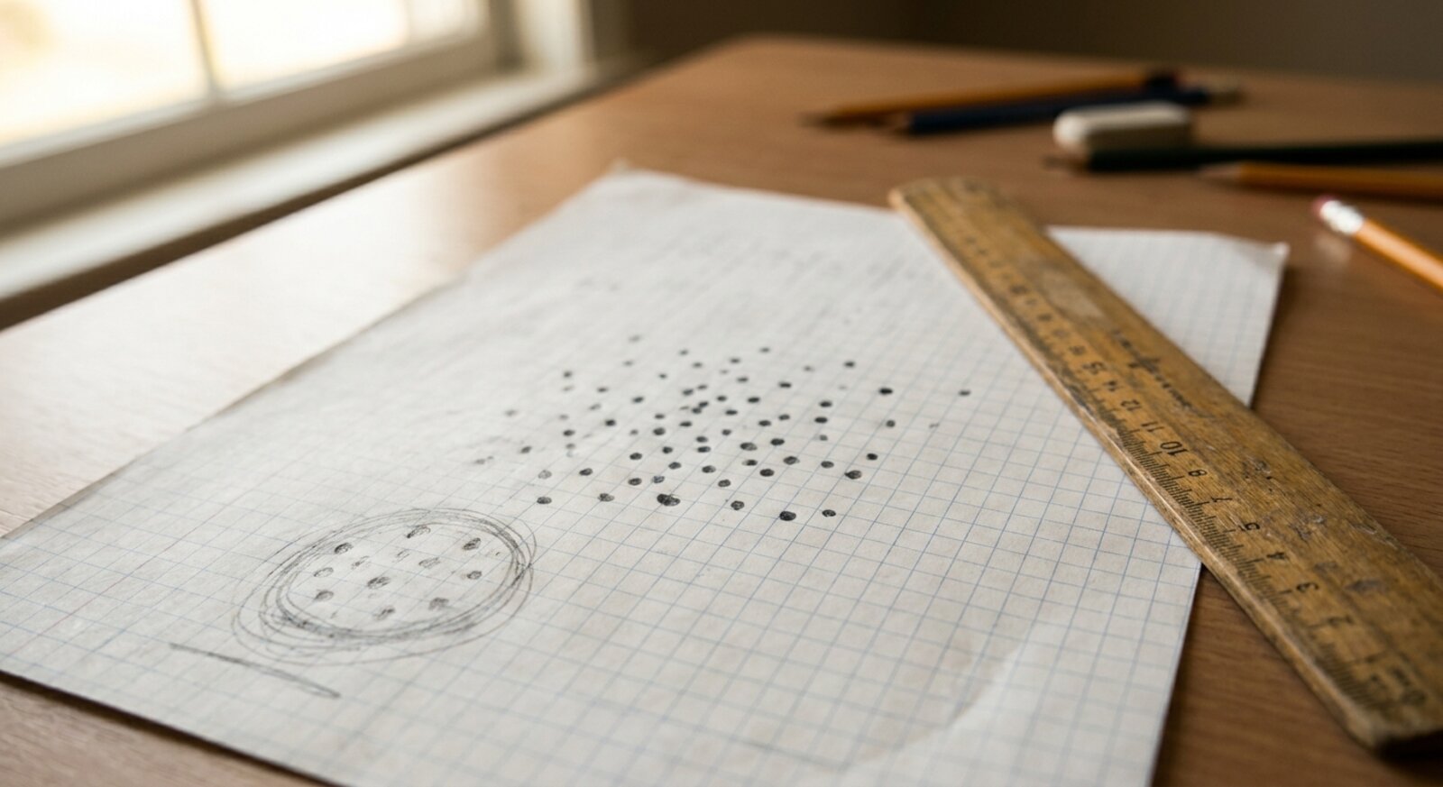 A held-out subset of points circled on graph paper, evaluated against the rest